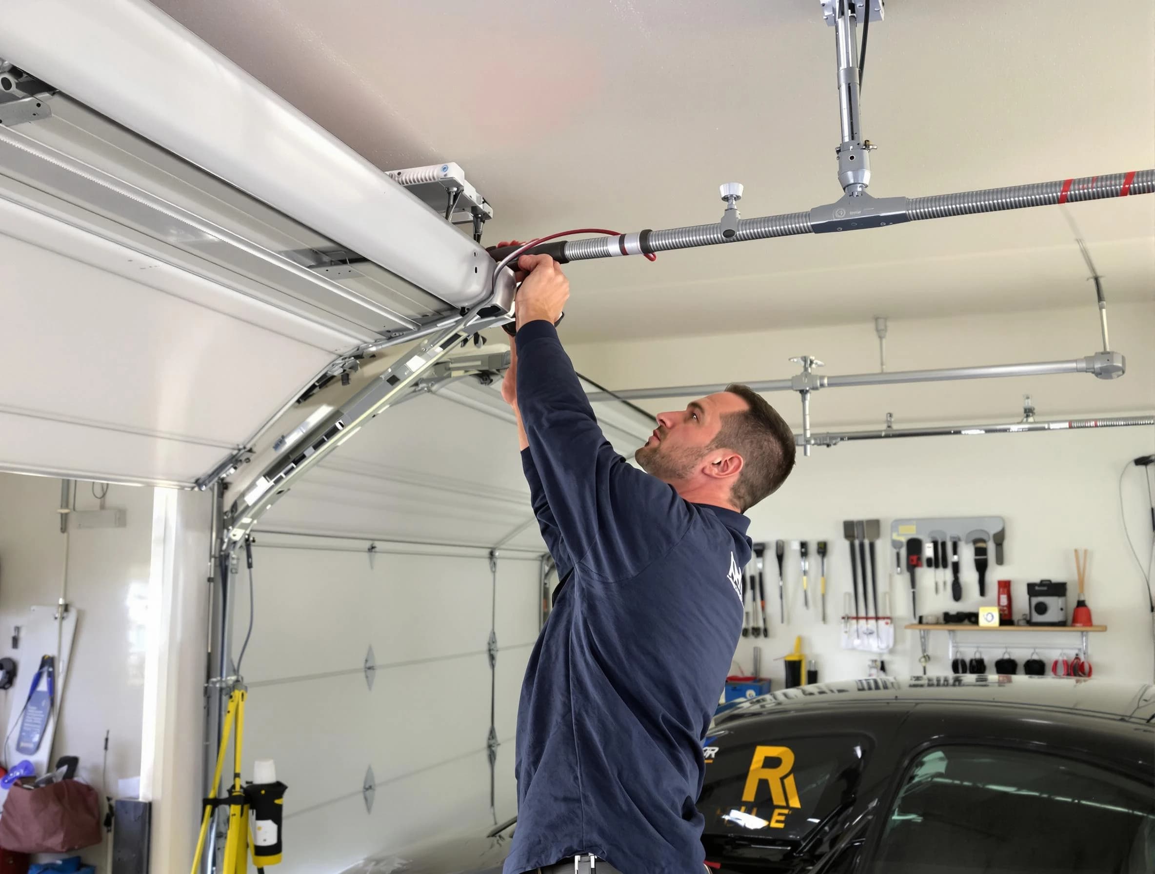 Suwanee Garage Door Repair technician performing garage door cable repair in Suwanee