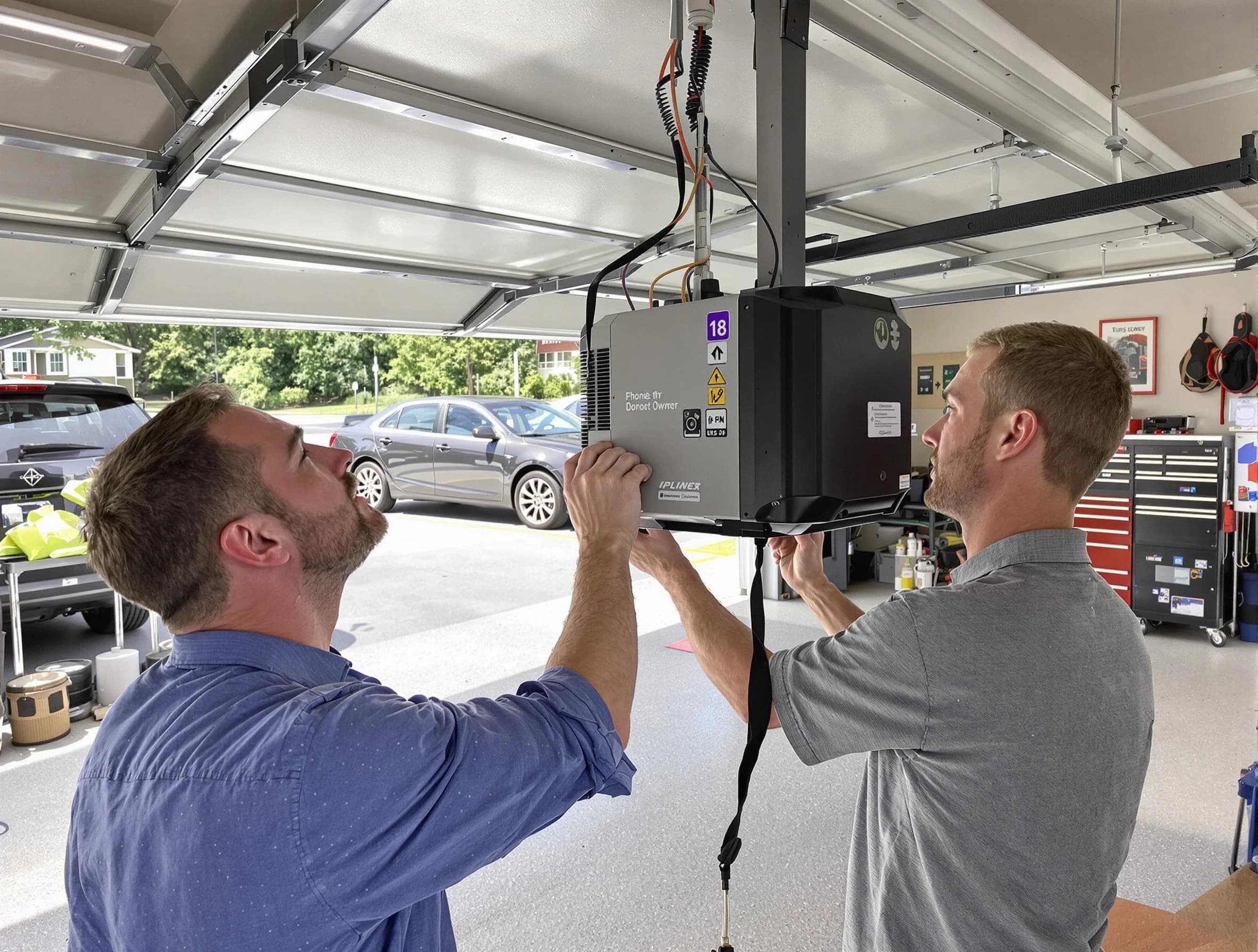 Suwanee Garage Door Repair technician installing garage door opener in Suwanee