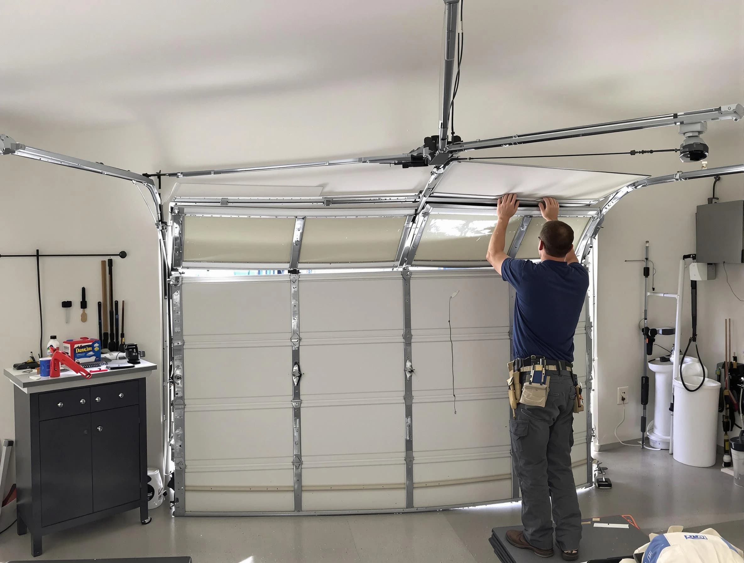 Suwanee Garage Door Repair specialist performing precise section replacement on Suwanee garage door