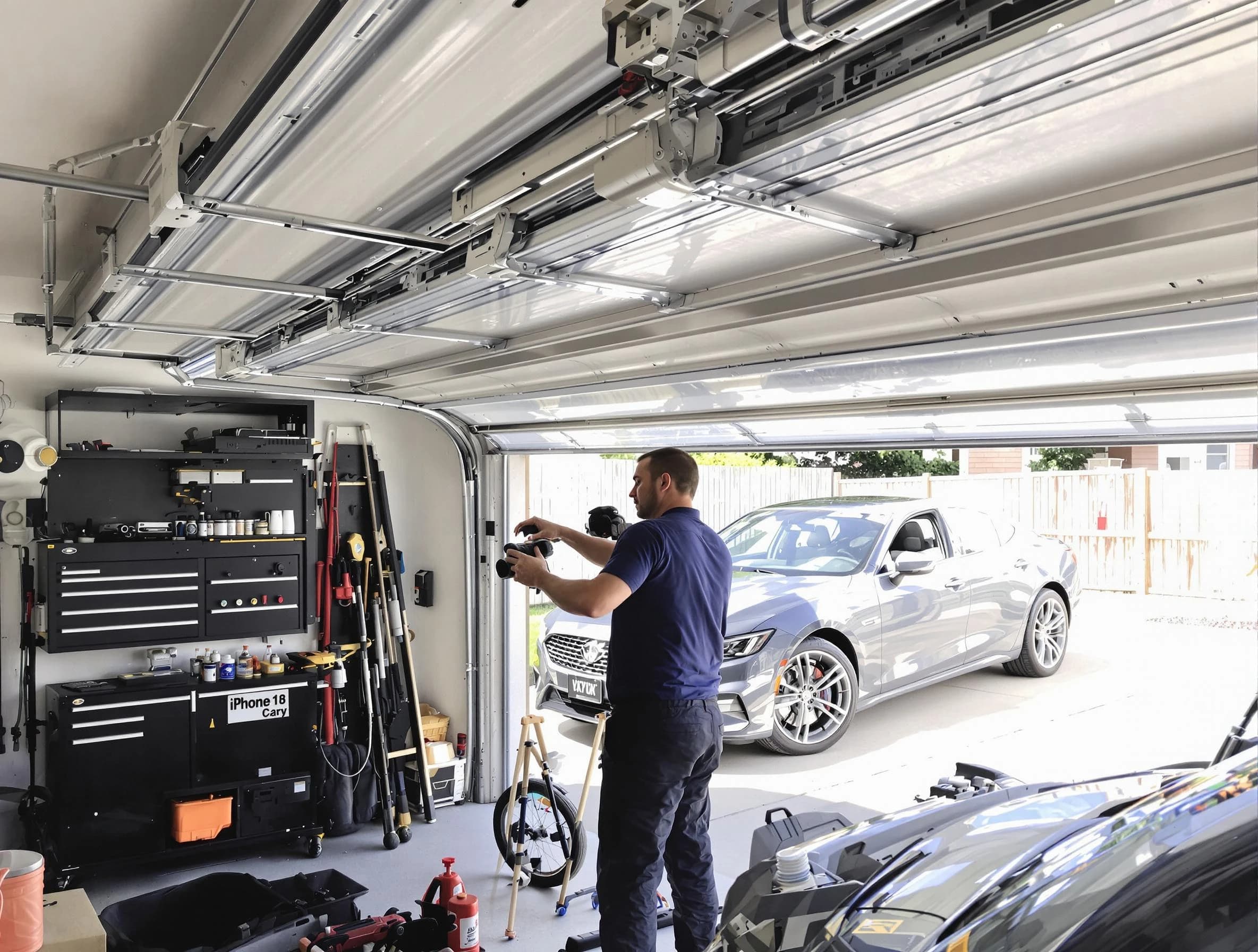 Suwanee Garage Door Repair technician fixing noisy garage door in Suwanee