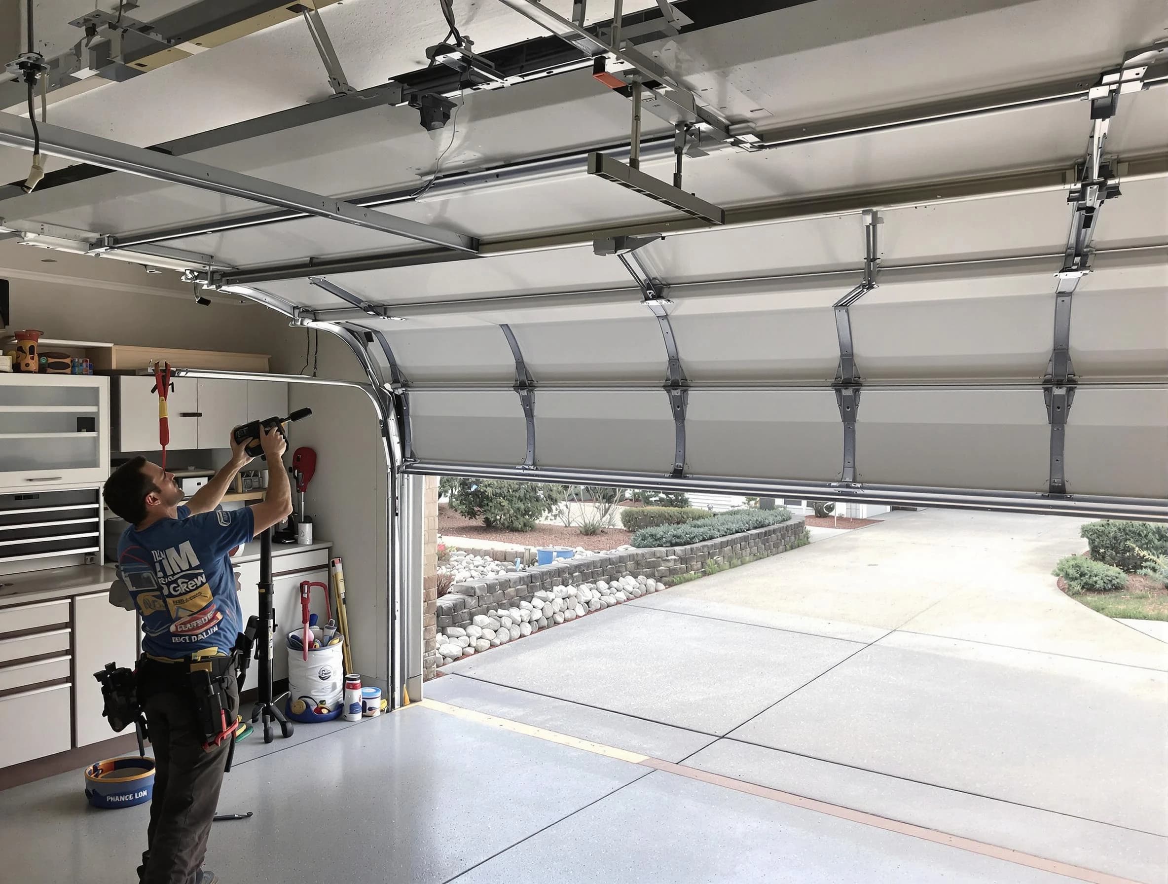 Garage door track repair service by Suwanee Garage Door Repair in Suwanee