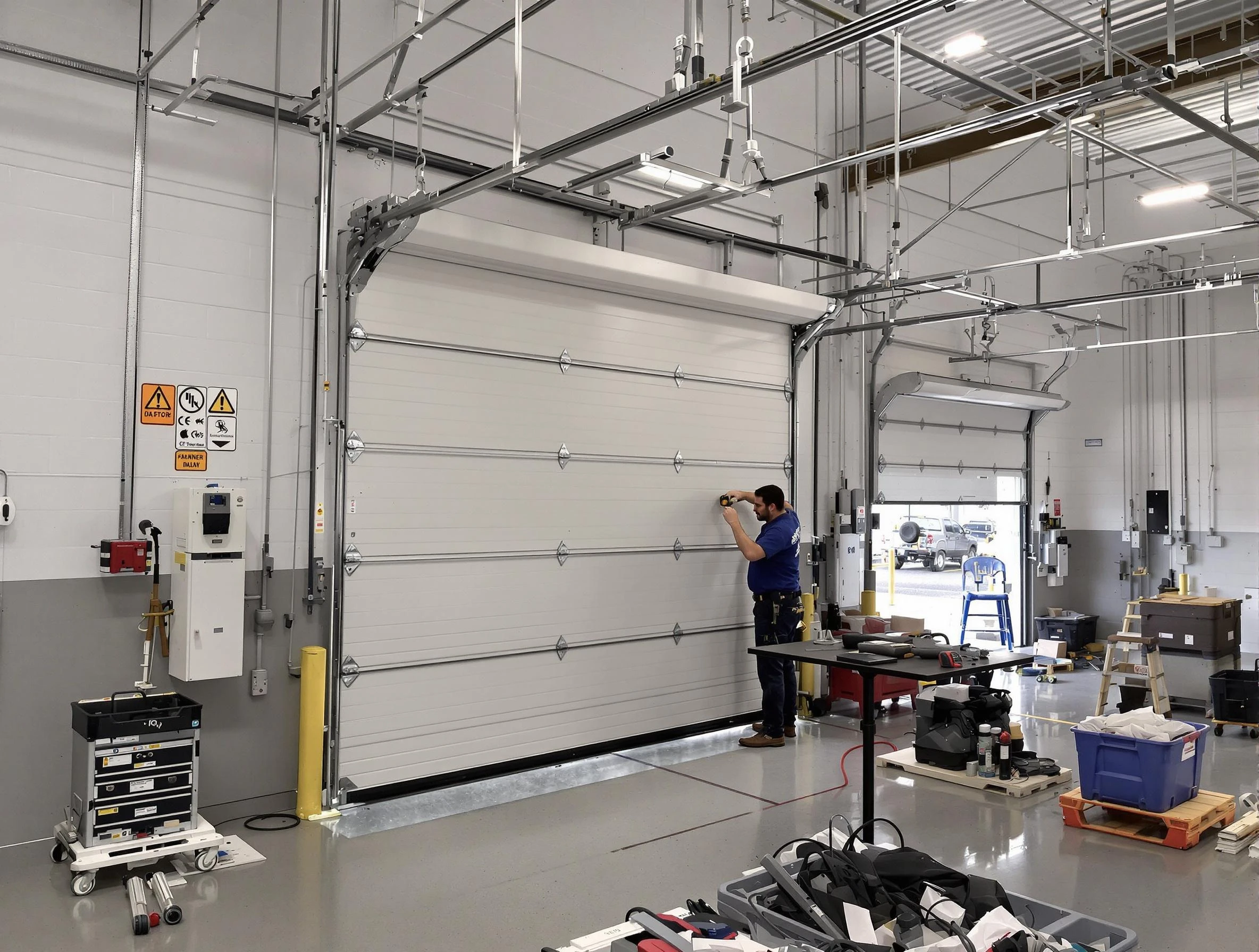 Commercial garage door repair being performed by Suwanee Garage Door Repair expert in Suwanee
