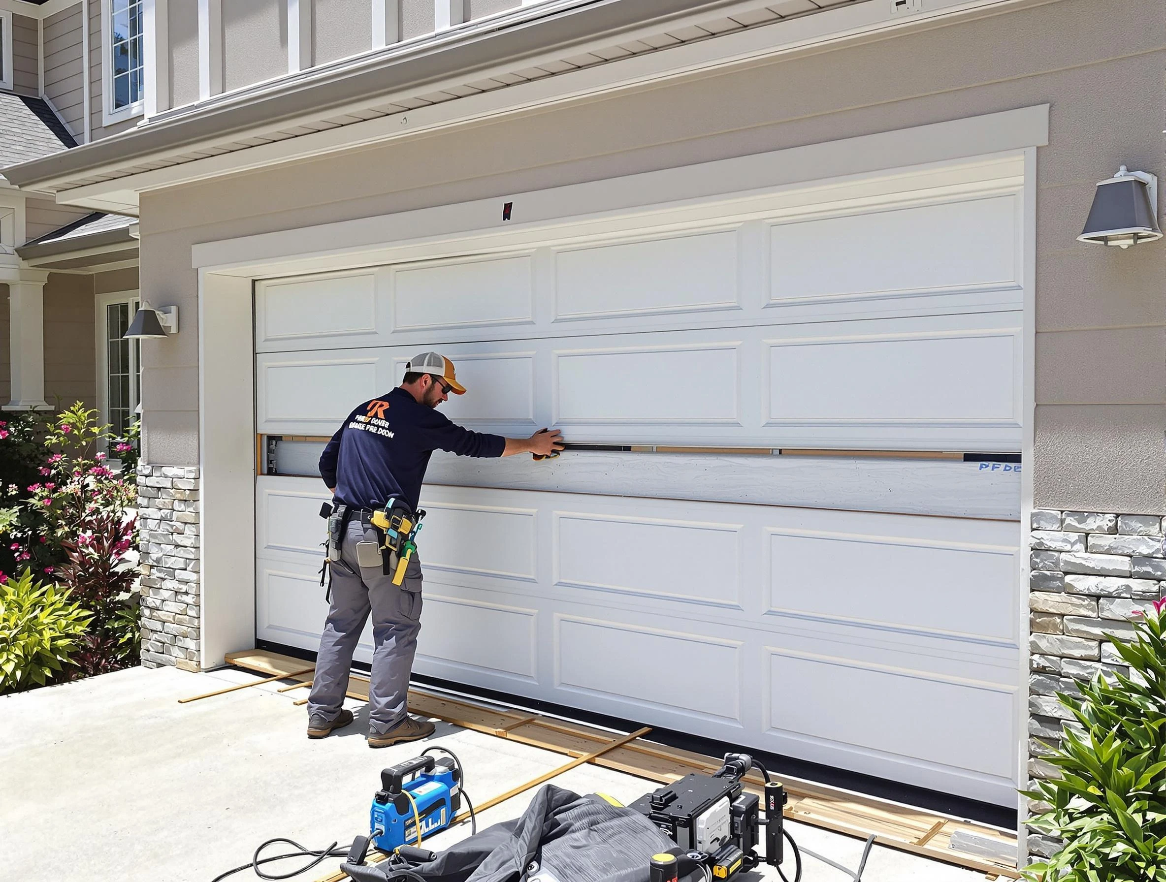 Suwanee Garage Door Repair team performing complete garage door replacement at Suwanee residence
