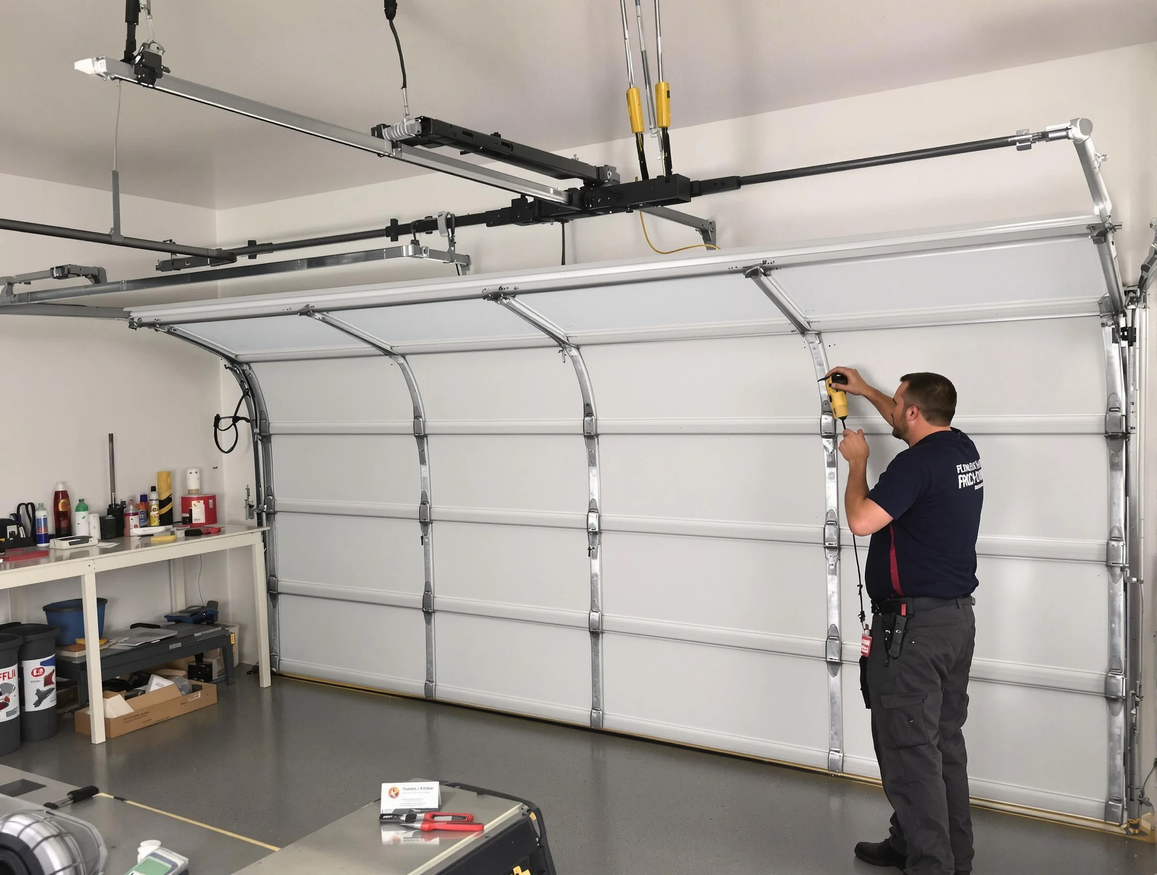 Suwanee Garage Door Repair certified technician performing overhead door system repair in Suwanee