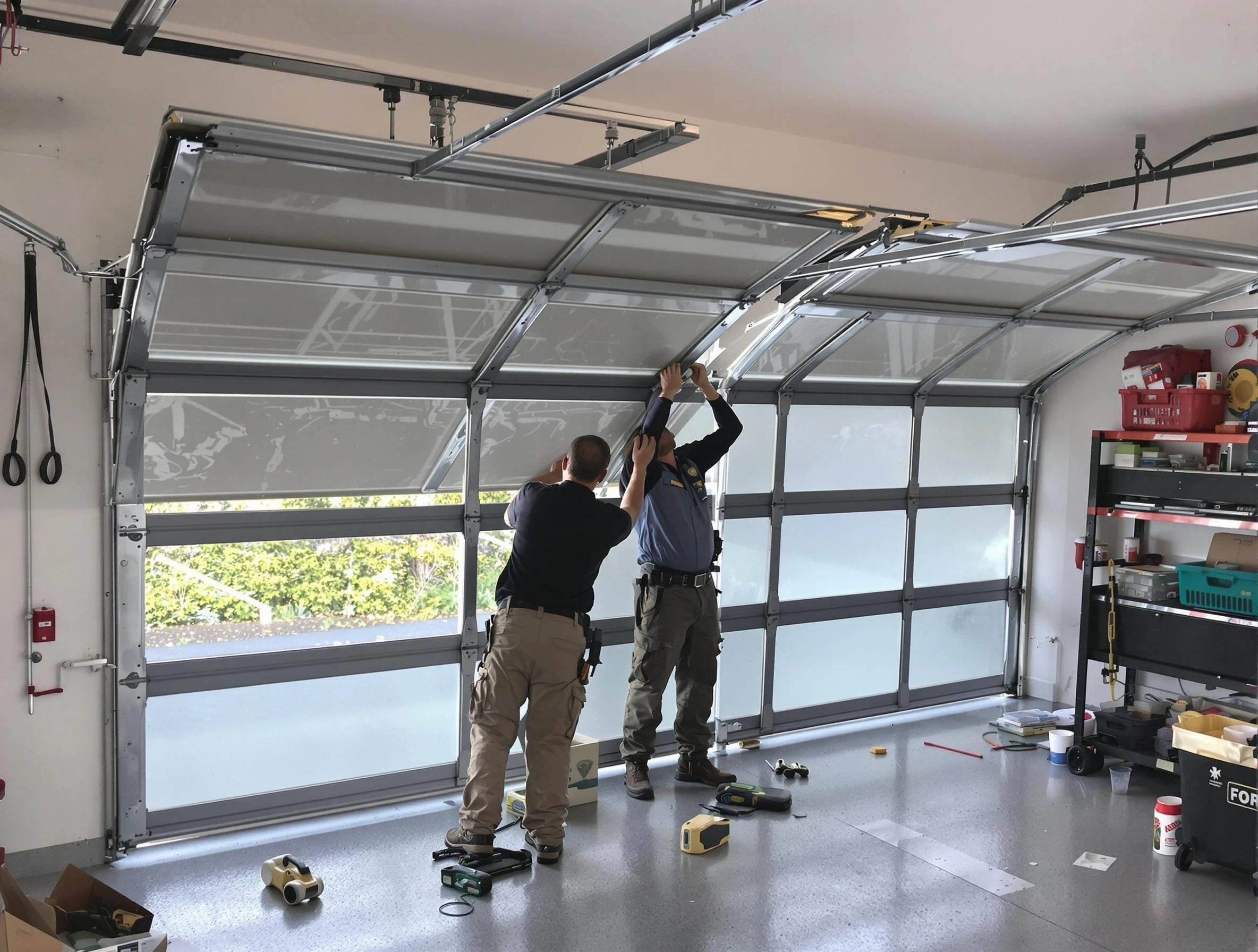 Suwanee Garage Door Repair expert performing precise panel replacement on Suwanee garage door
