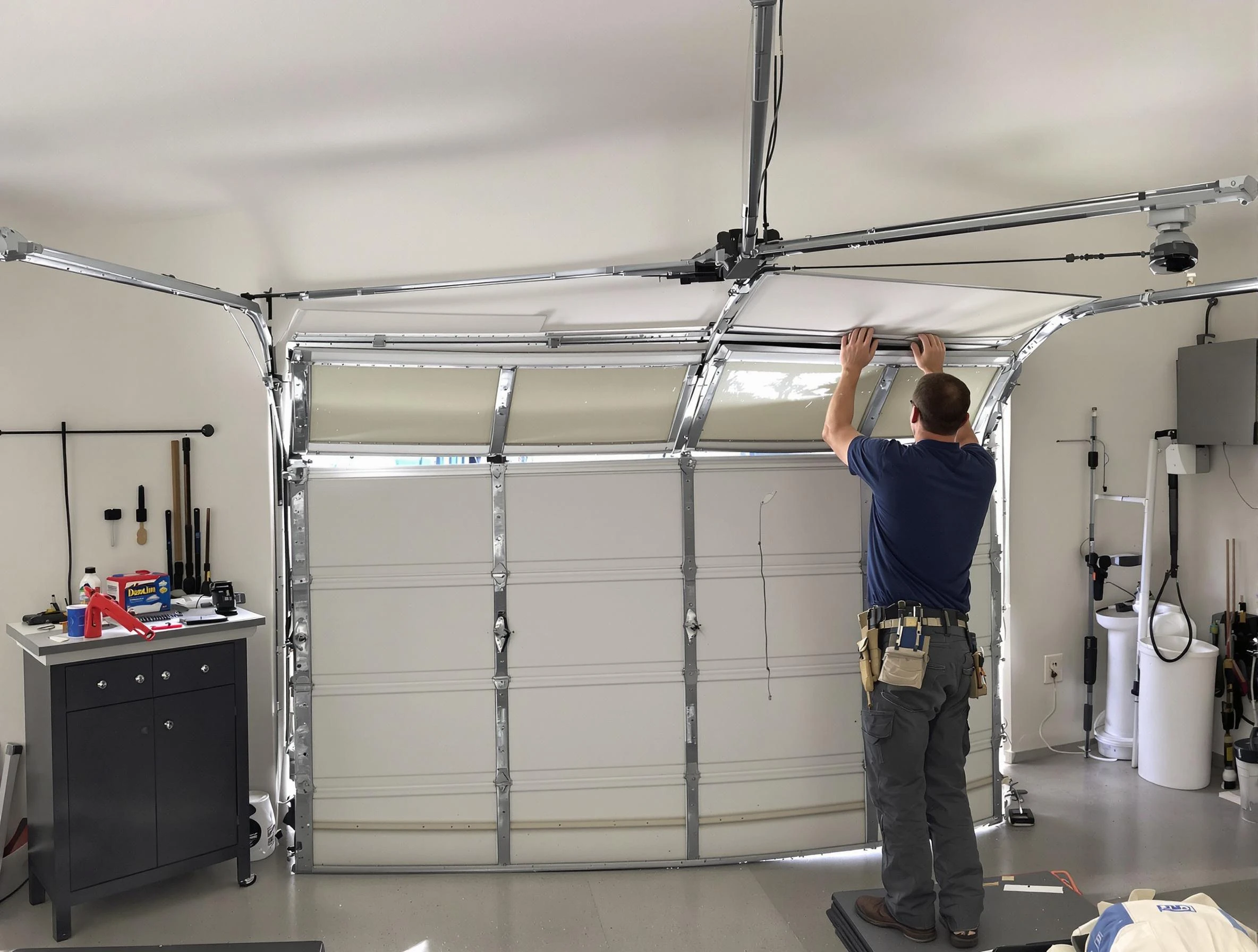 Suwanee Garage Door Repair specialist performing precise section replacement on Suwanee garage door