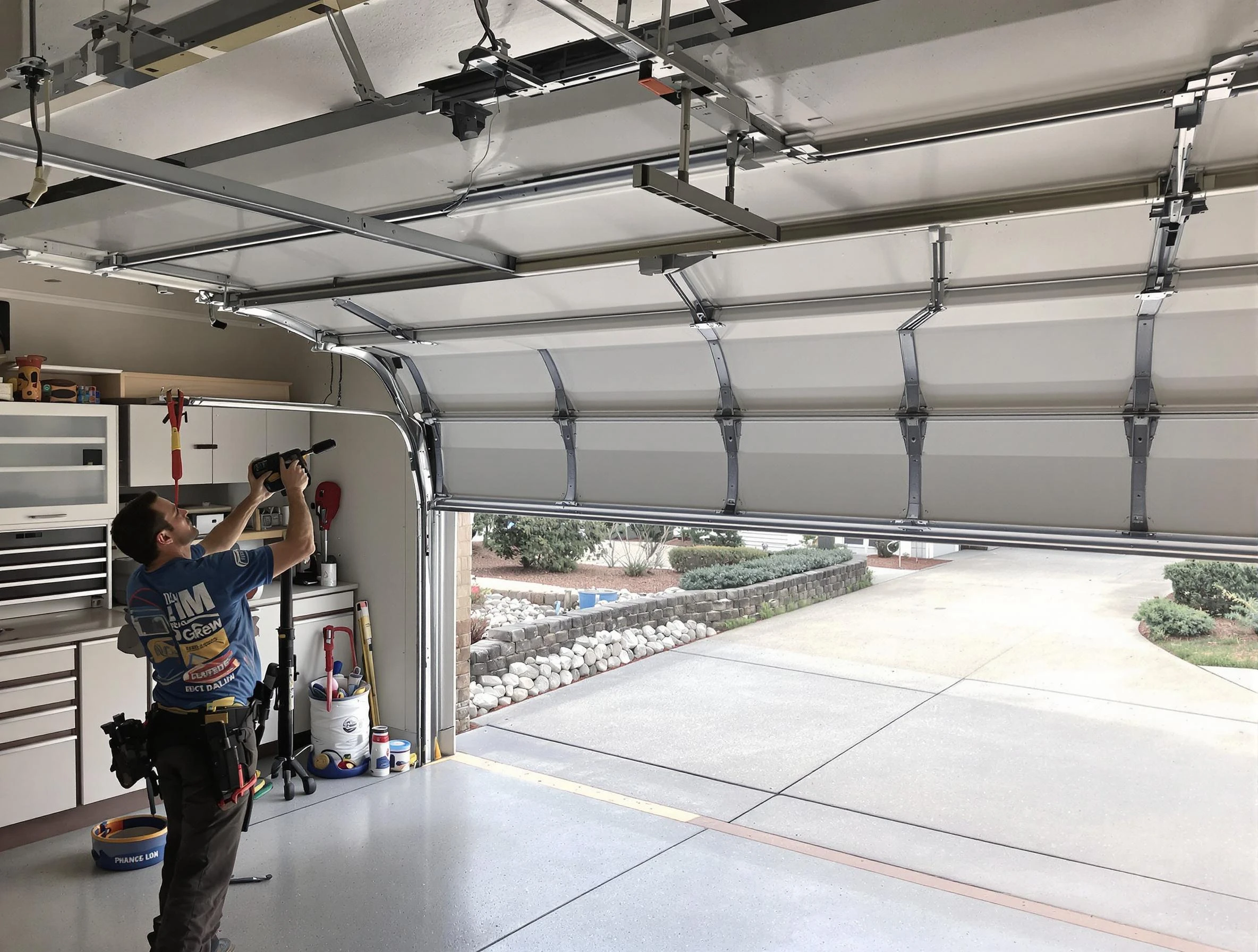 Garage door track repair service by Suwanee Garage Door Repair in Suwanee